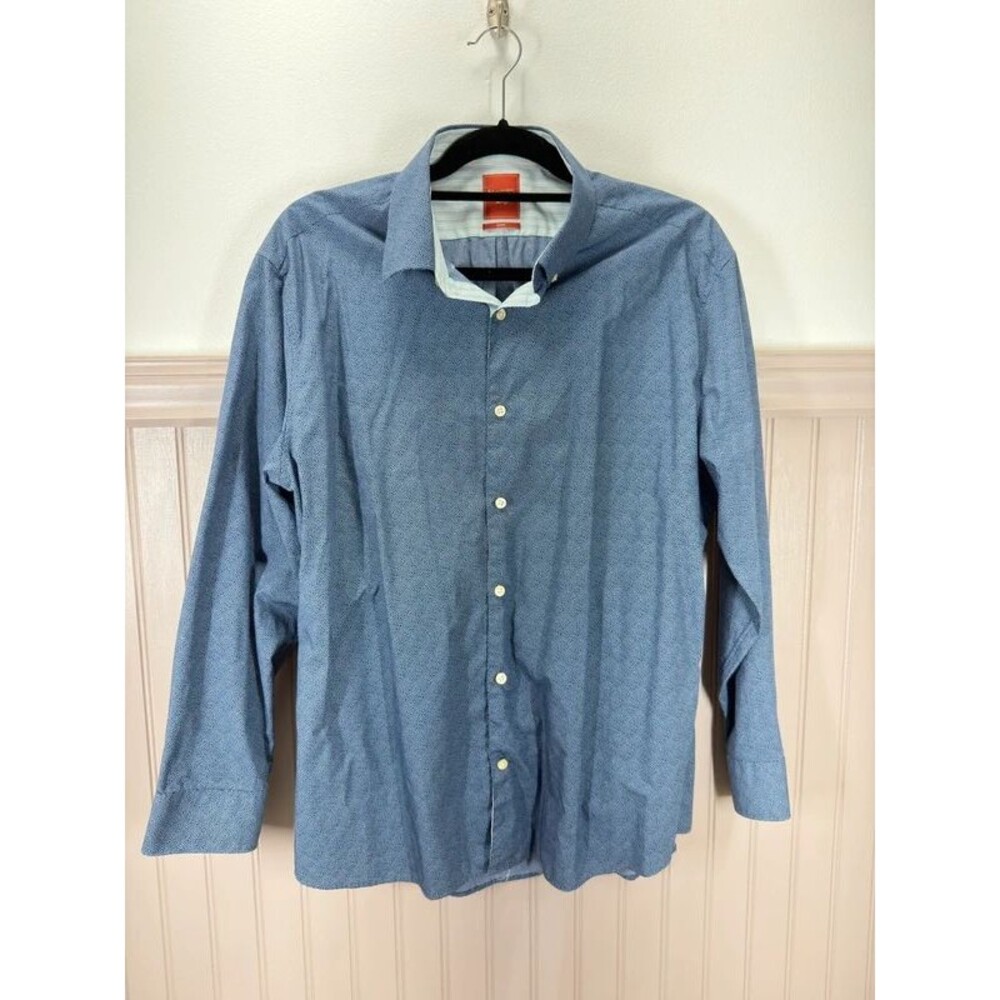Men's Original Penguin by Munsingwear Slim Fit Dress Shirt 16.5 32/33 Blue Micro